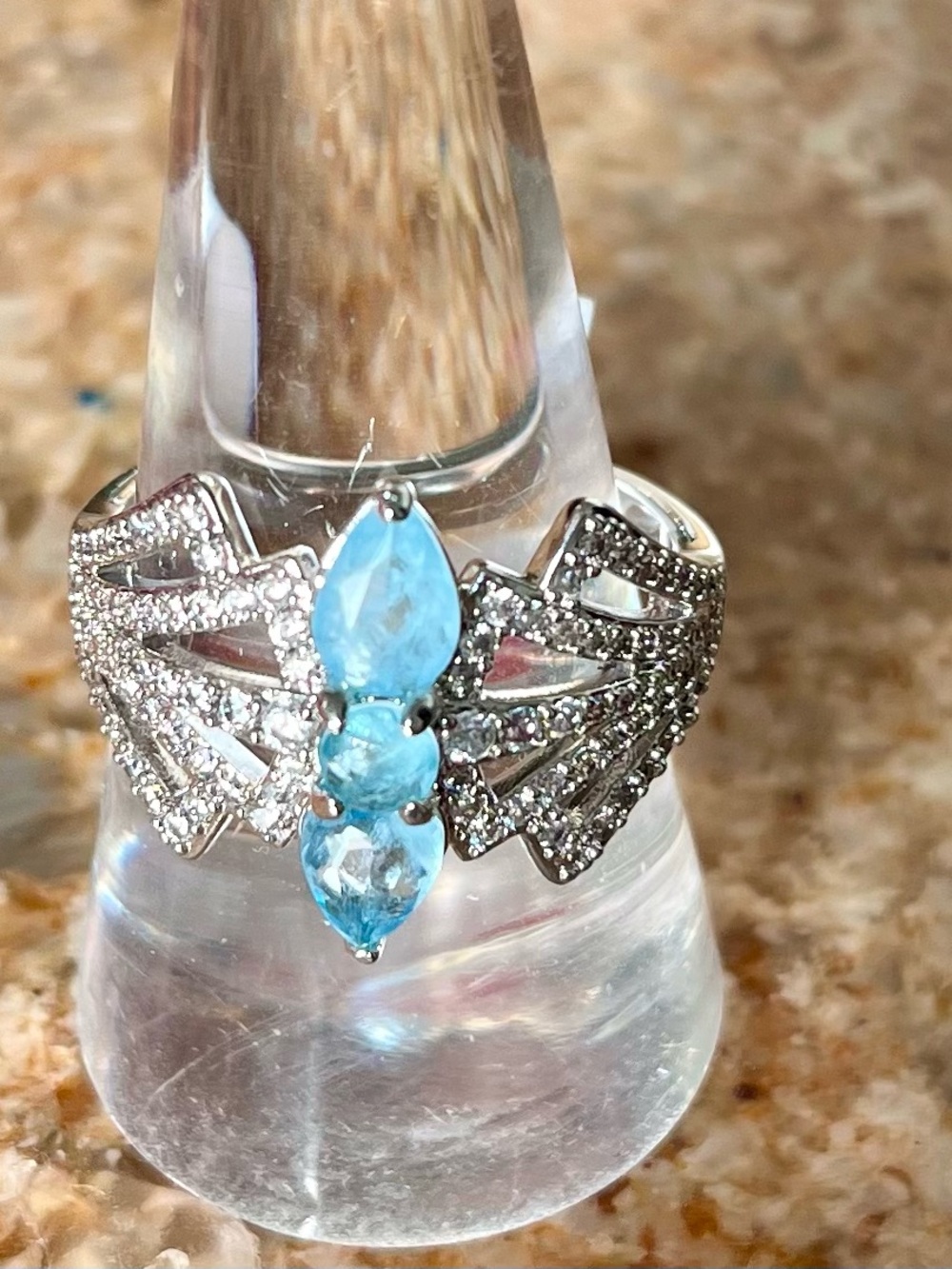 BP Aqua Blue Ice Crystal on Rhodium Size 10 Ring